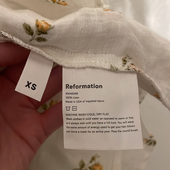 Reformation Wolfgang Off The Shoulder Linen Wrap Top with Yellow Roses - Picture 7 of 7